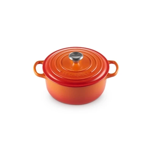 Le Creuset Cocotte Rotonda Evolution 26 cm arancio, ghisa smaltata per uso professionale.